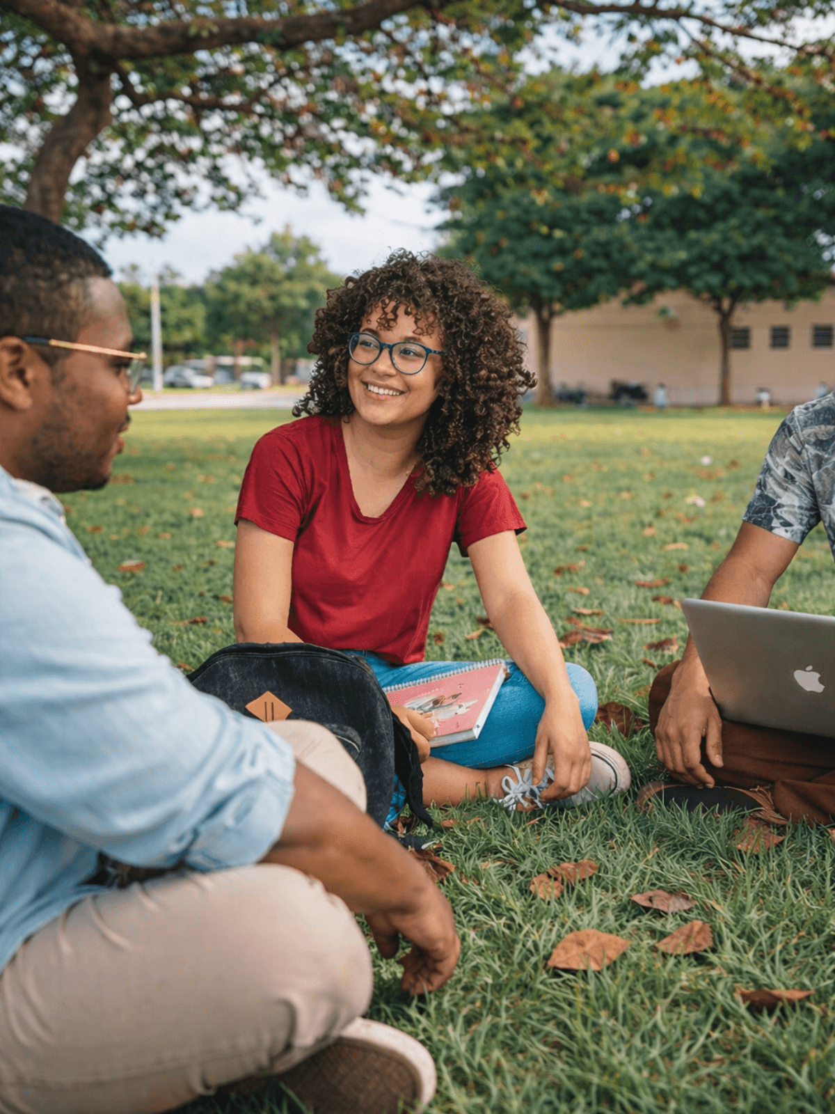 Job seeker using a laptop in a modern workspace.