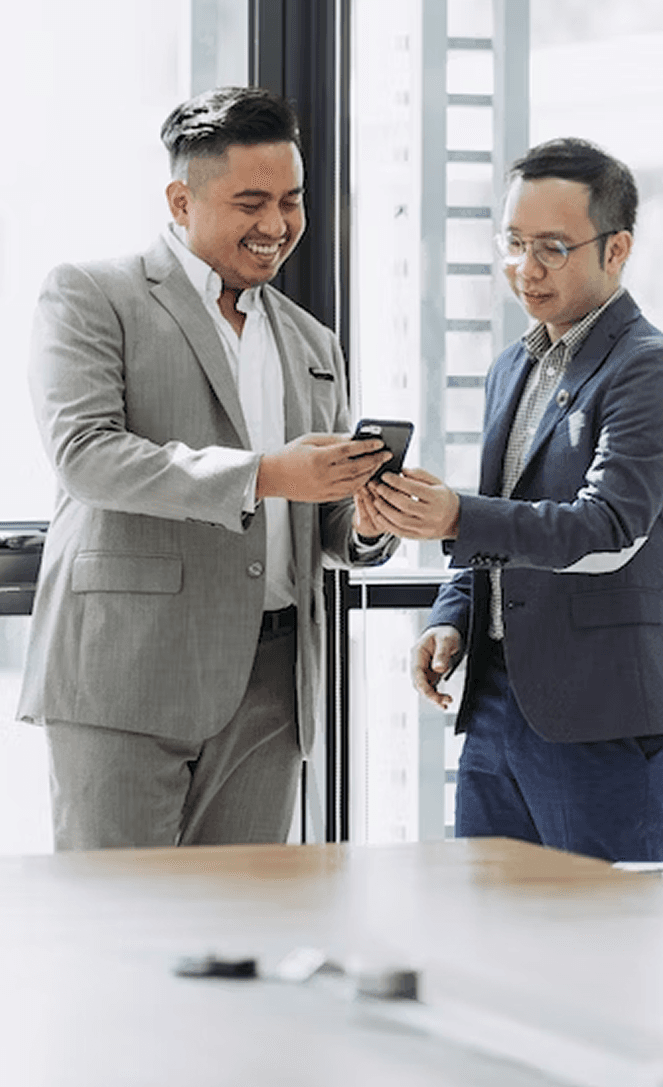 Employers smiling and collaborating